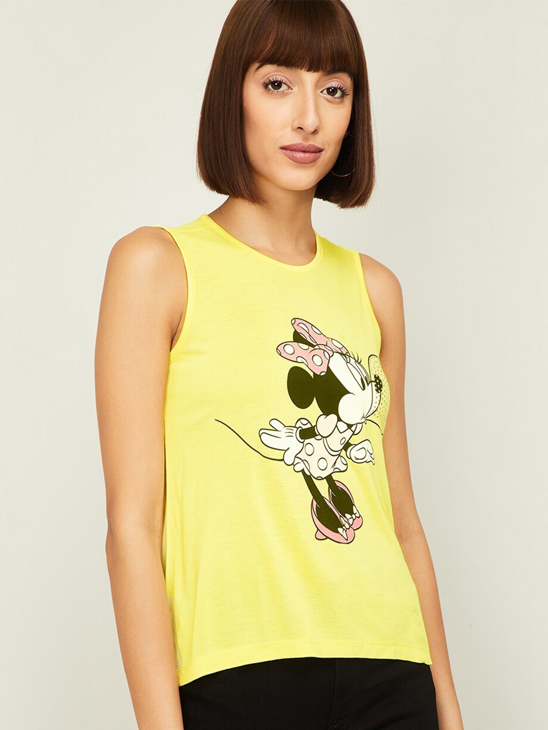

Ginger by Lifestyle Women Yellow Minnie Mouse Printed T-shirt