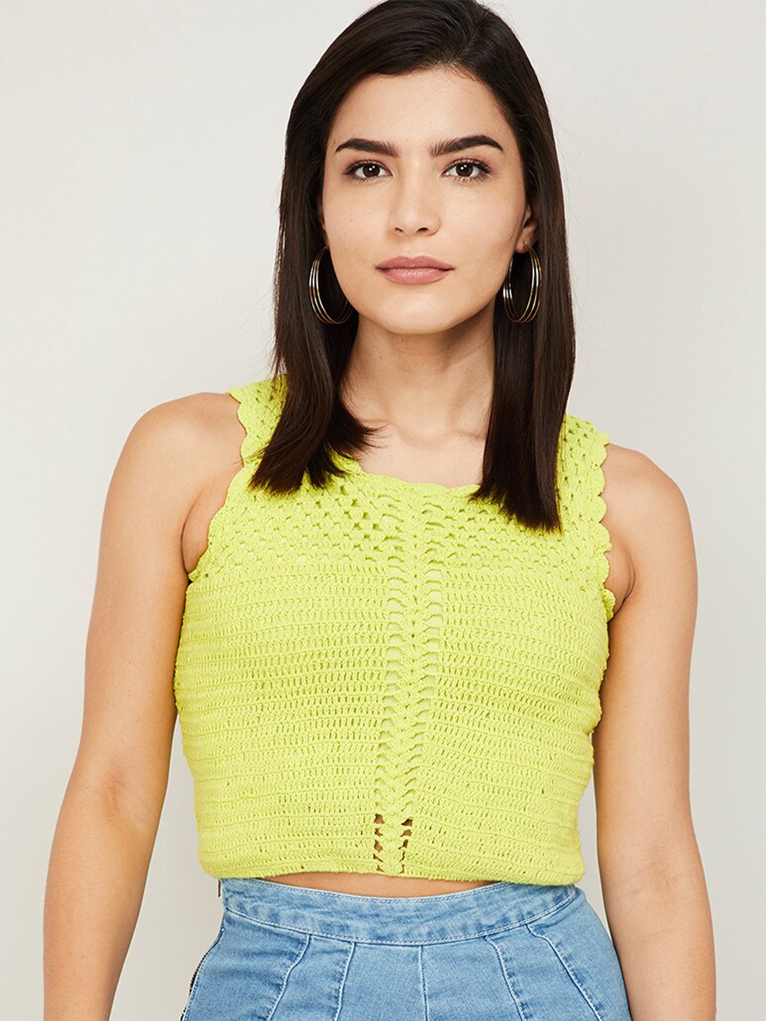 

Ginger by Lifestyle Yellow Lace Fitted Crop Top