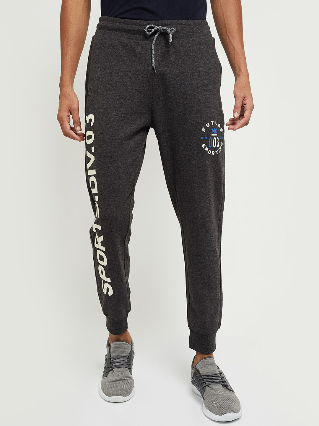 

max Men Charcoal Grey Typography Printed Joggers