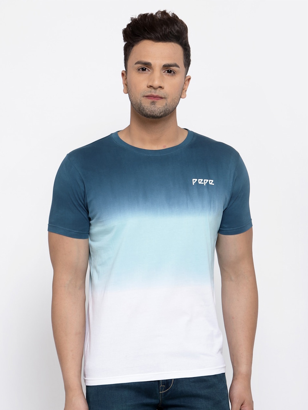 

Pepe Jeans Men Blue White Tie Dye Dyed Slim Fit Pure Cotton T-shirt