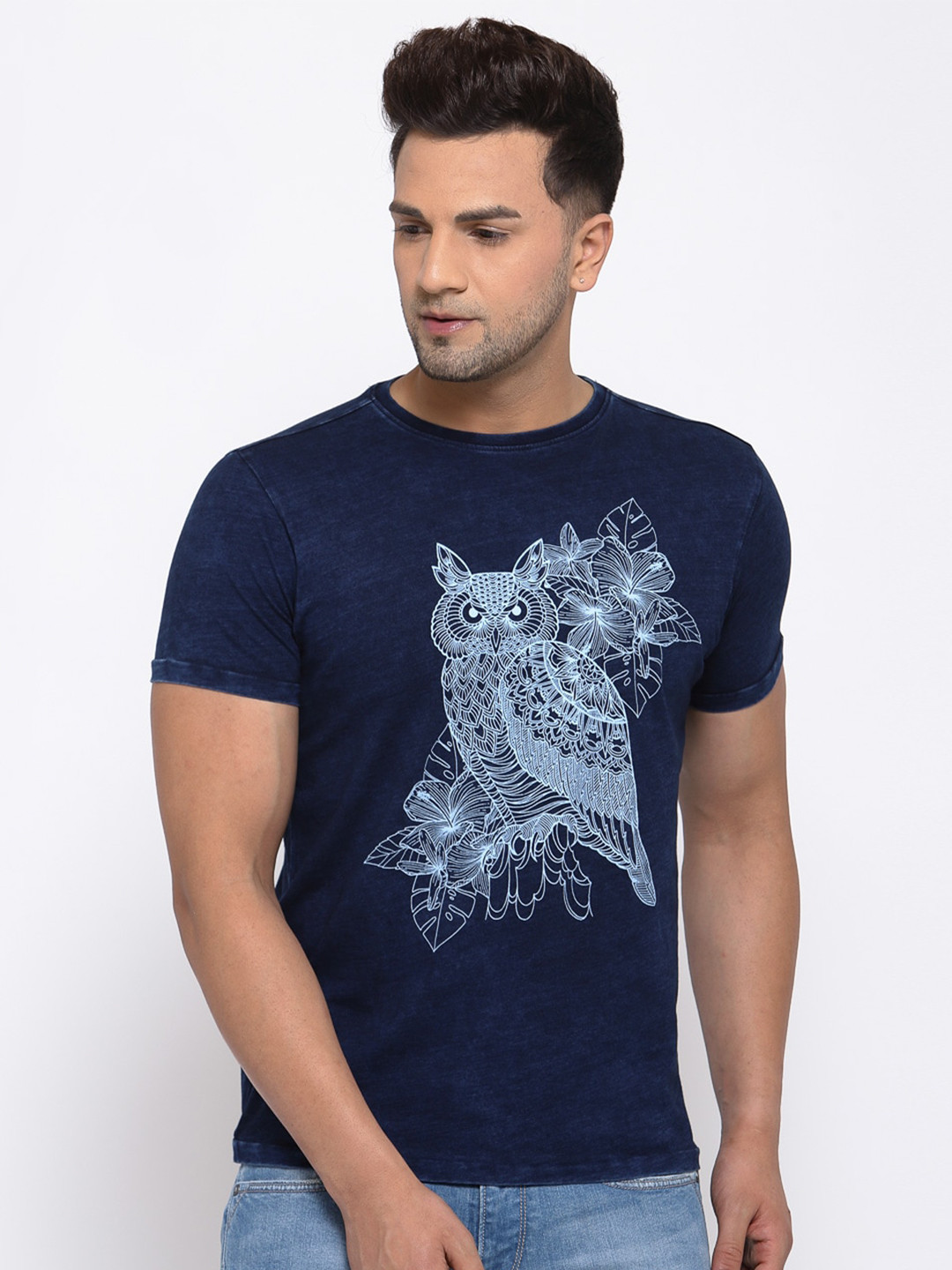 

Pepe Jeans Men Blue Printed Slim Fit T-shirt