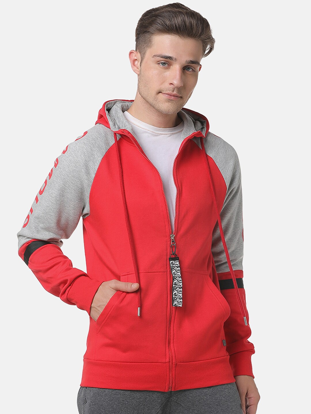 

Campus Sutra Men Red Hooded Sweatshirt