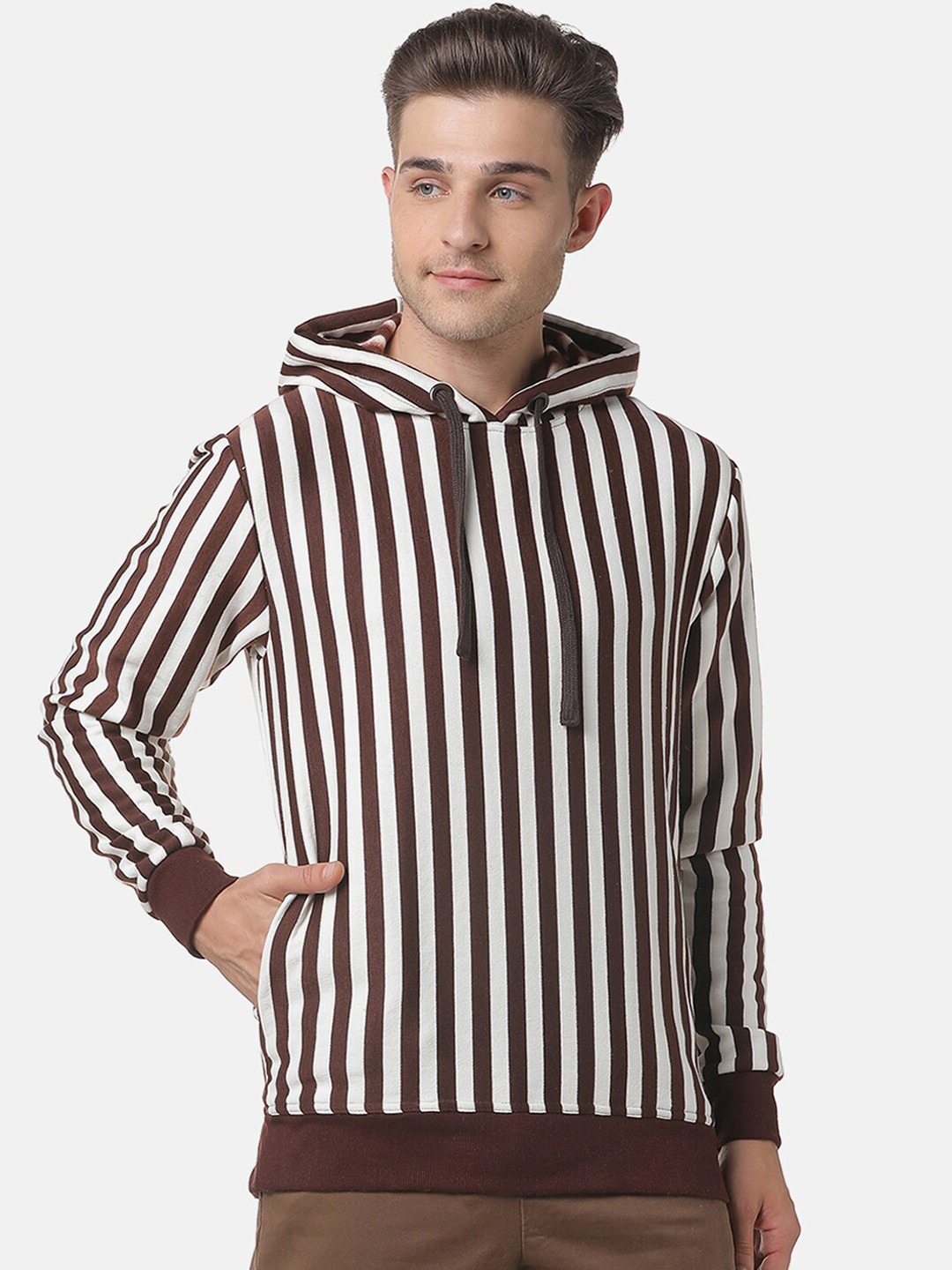 

Campus Sutra Men Brown Striped Sweatshirt