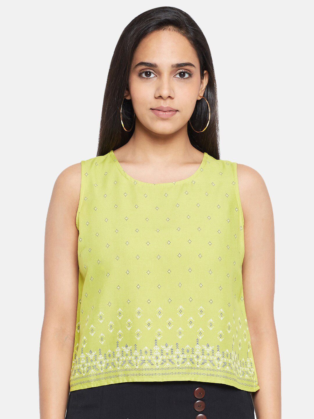 

People Lime Green Geometric Printed Regular Top