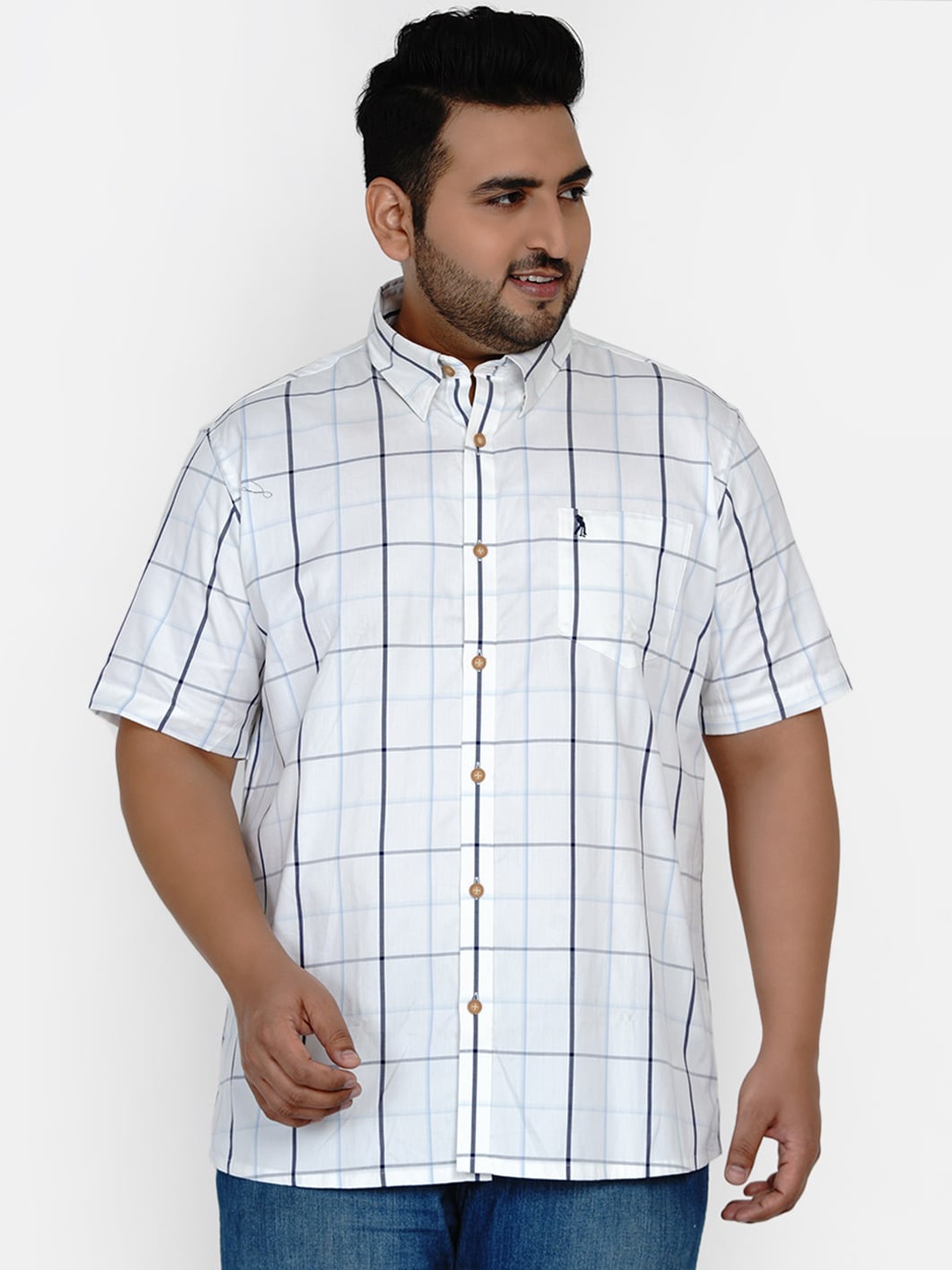 

Santonio Men Blue Windowpane Checks Checked Casual Shirt