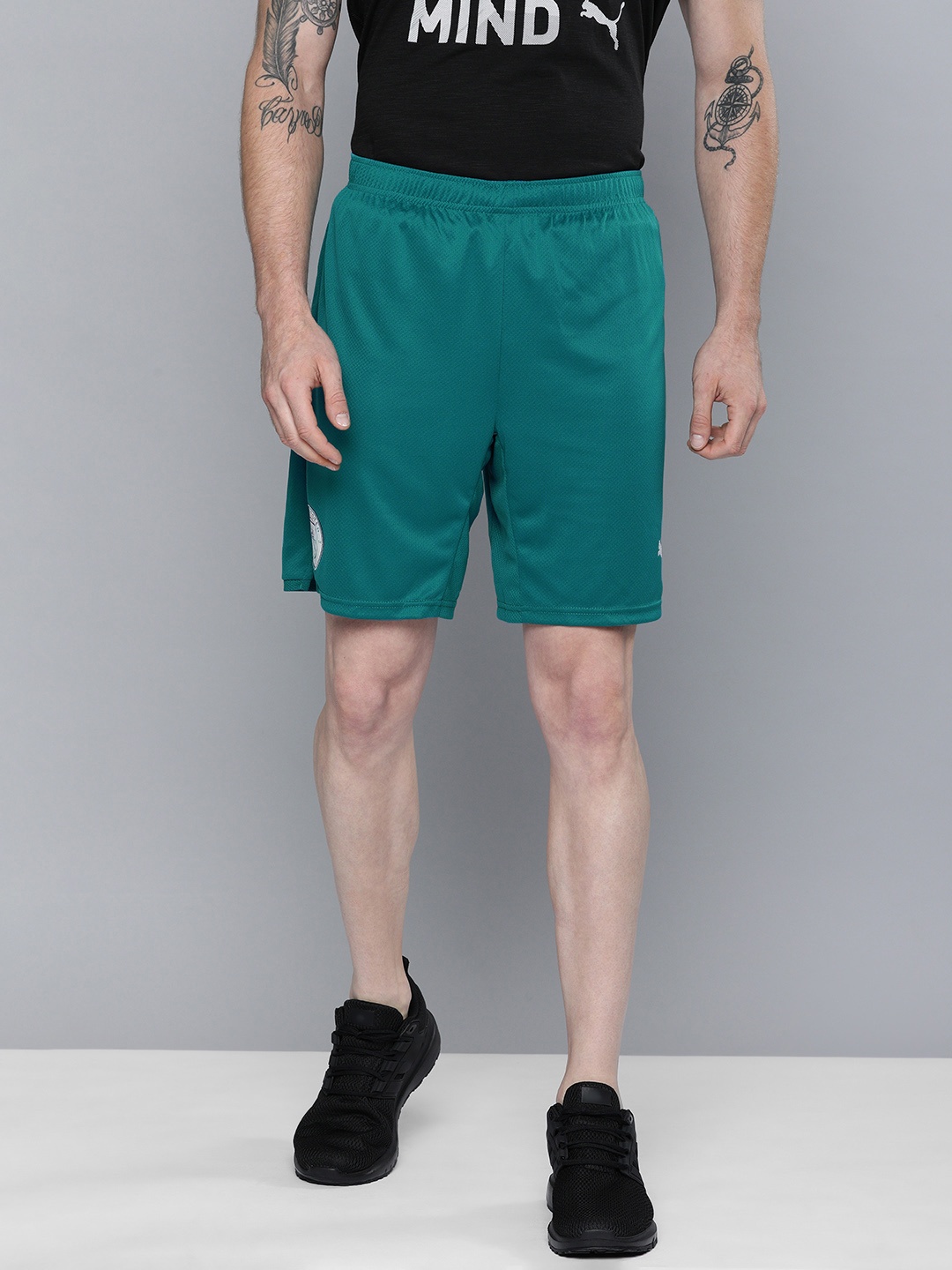 

Puma Men Green Self-design Mid-Rise Manchester City Replica Football Shorts