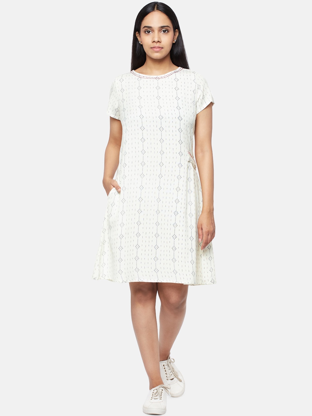 

People Women Off White Printed A-Line Dress