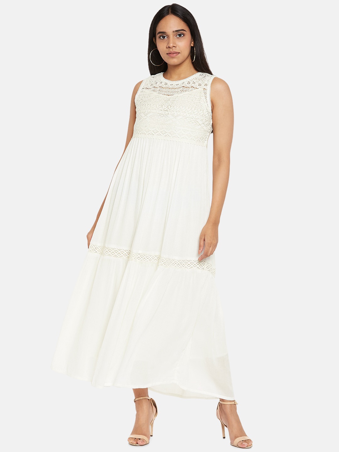 

People Women Off White Lace Insert Maxi Dress