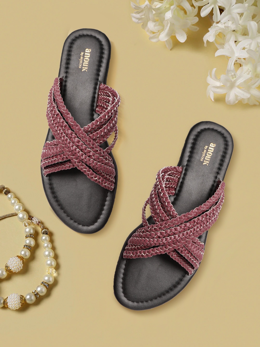 

Anouk Women Maroon Braided Open Toe Flats
