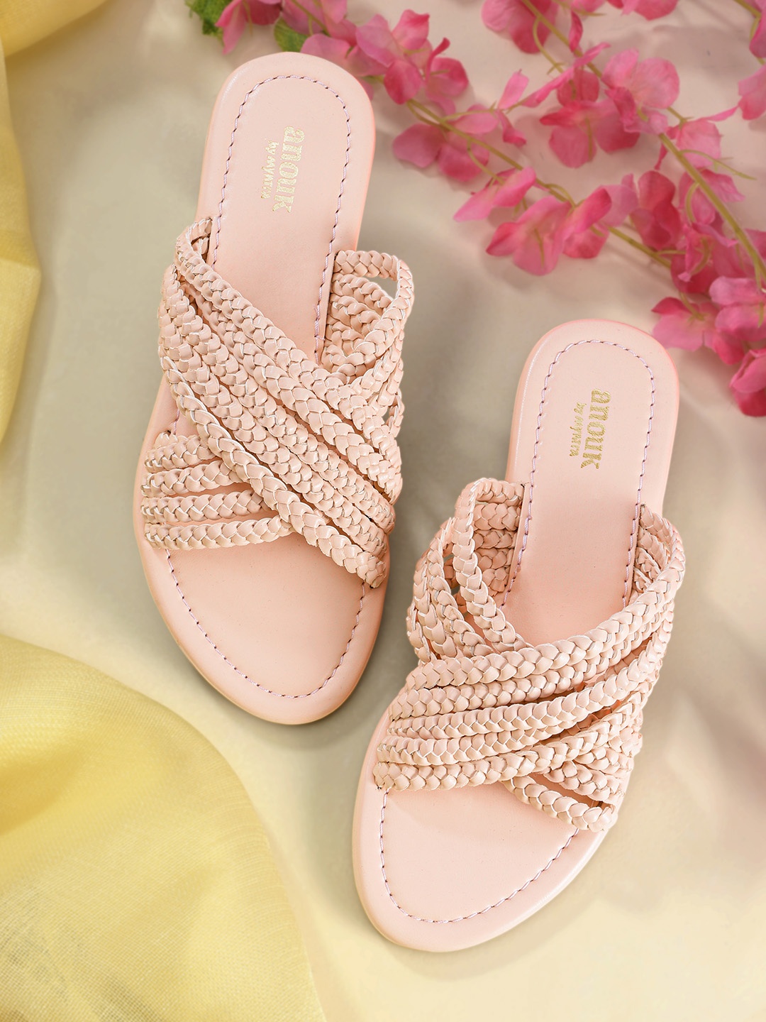 

Anouk Women Off White Woven Design Open Toe Flats