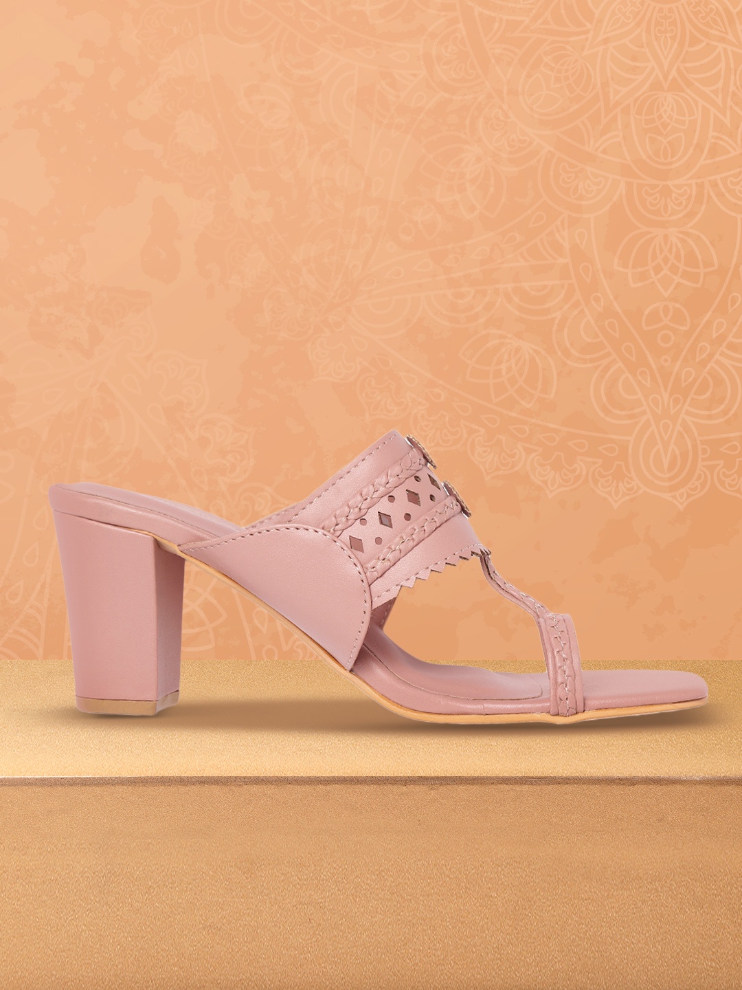 

Anouk Pink Solid Block Sandals with Braided Design & Laser Cuts