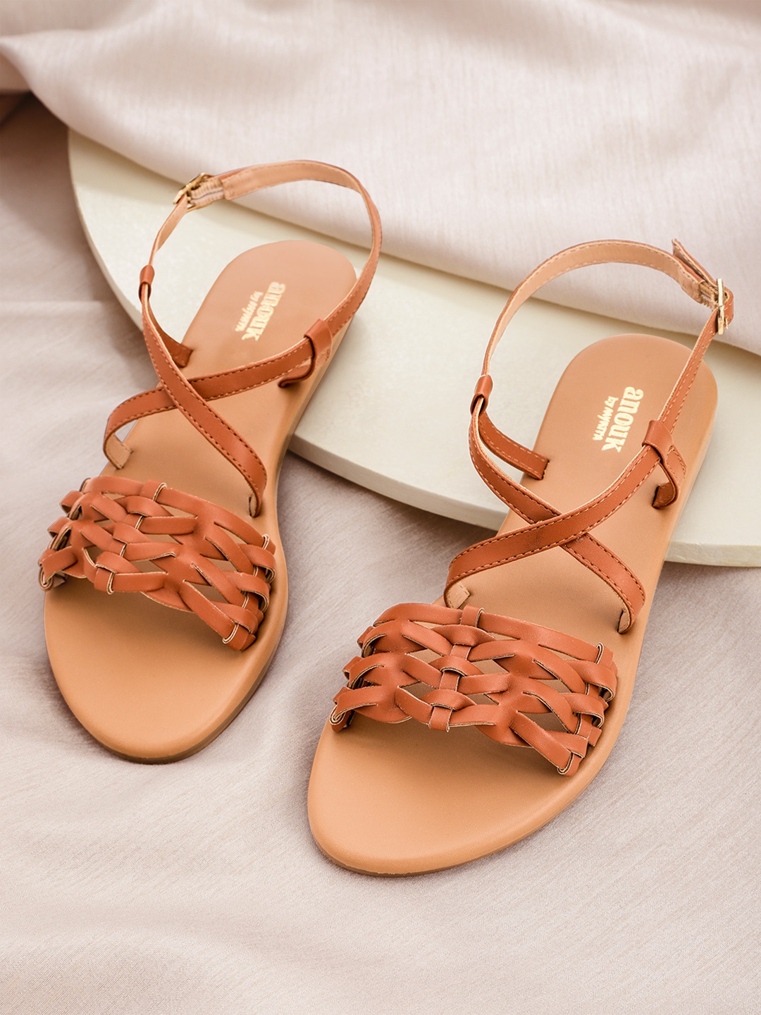

Anouk Women Tan Brown Solid Woven Open Toe Flats