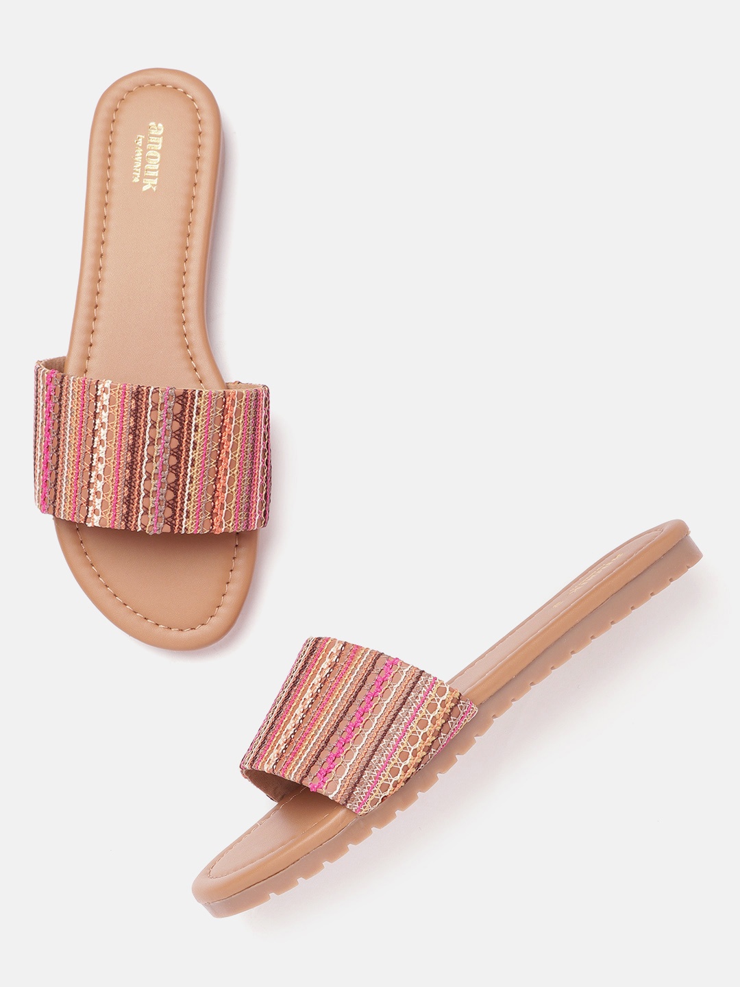 

Anouk Women Pink Thread Woven Design Open Toe Flats