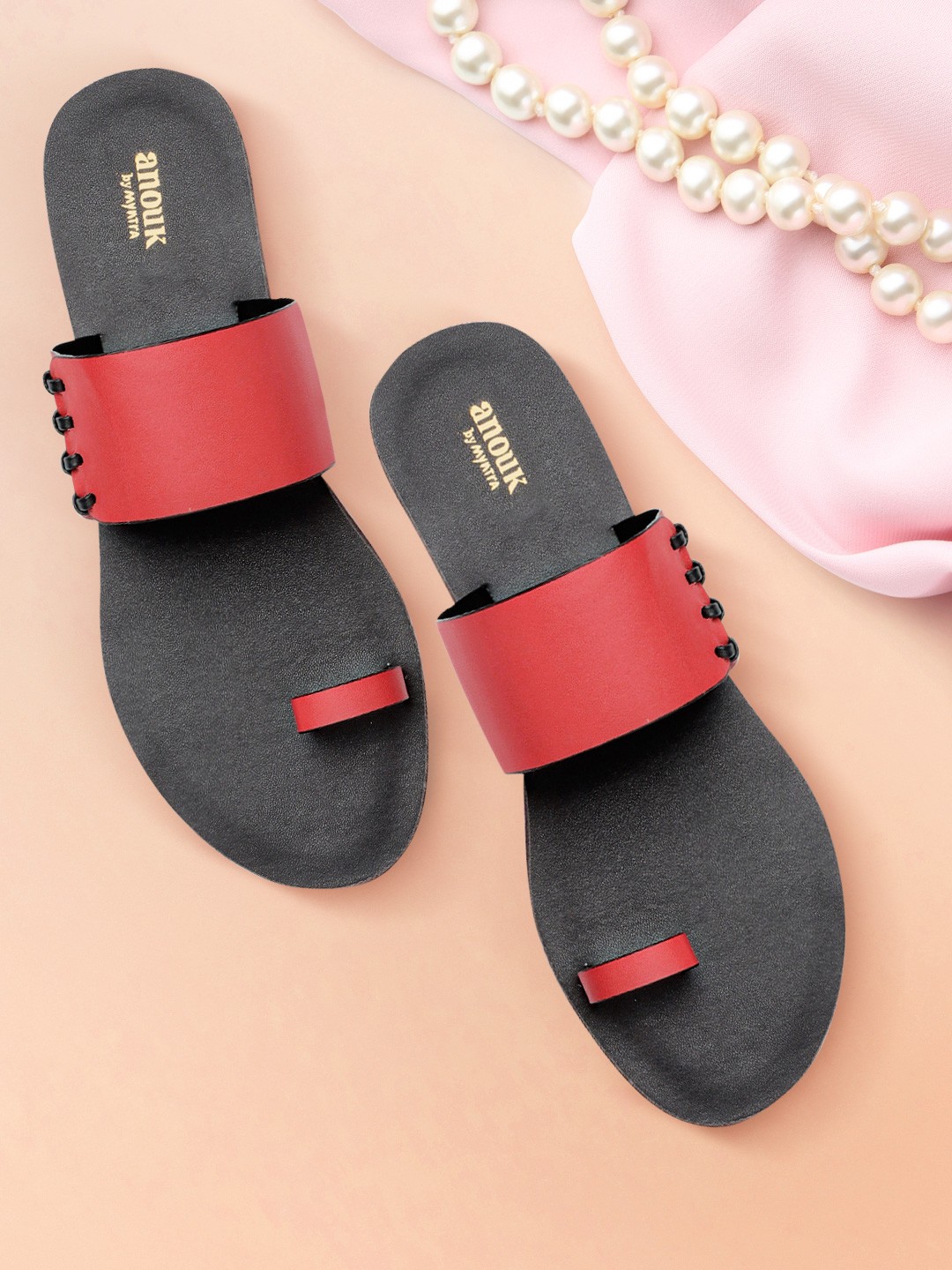 

Anouk Women Red Solid Handcrafted One Toe Flats