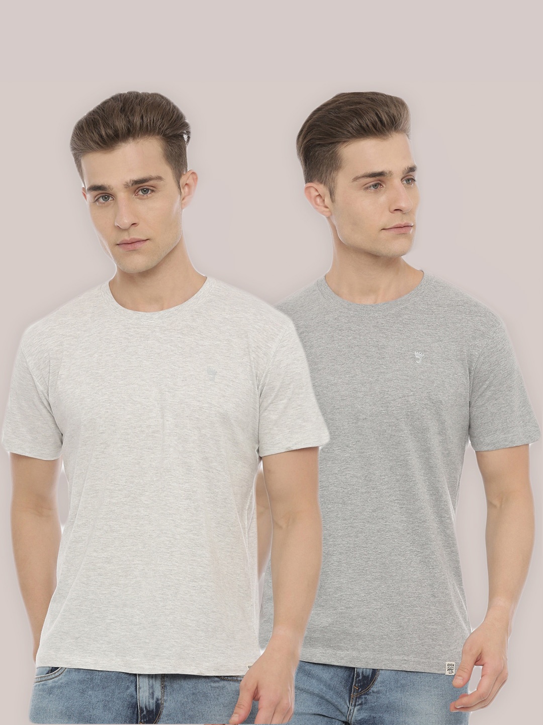 

Joven Men Pack Of 2 Off White & Grey Melange Cotton T-shirt