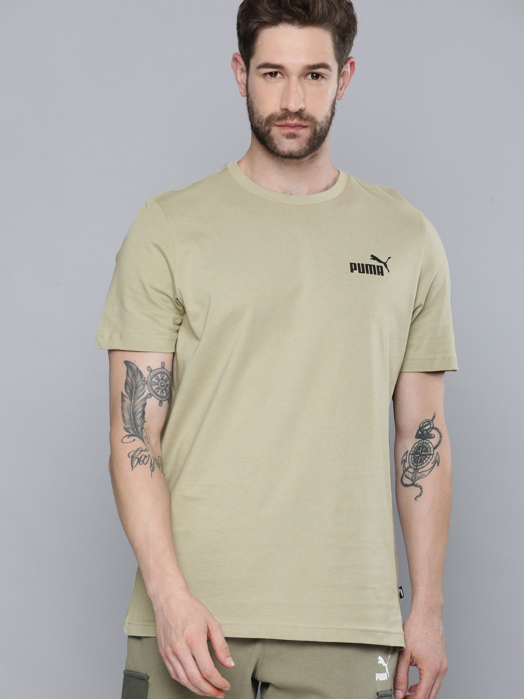

Puma Men Beige Pure Cotton Essentials Small Logo Pure Cotton T-shirt