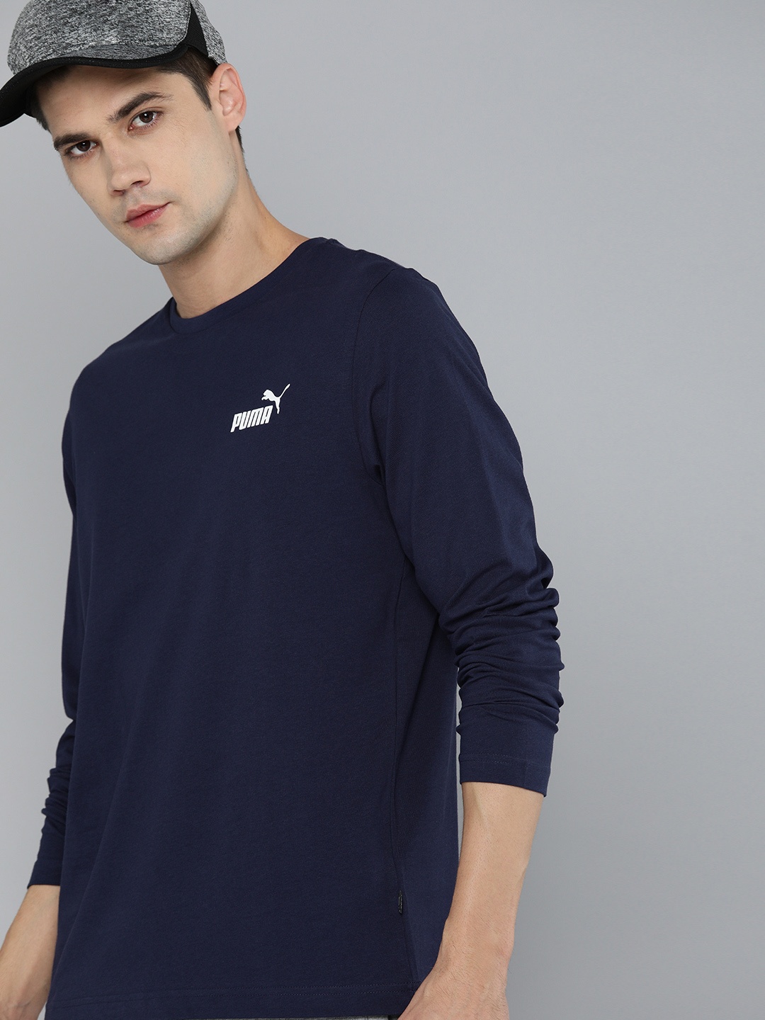 

Puma Men Navy Blue Essential Long Sleeve Regular Fit Pure Cotton T-shirt