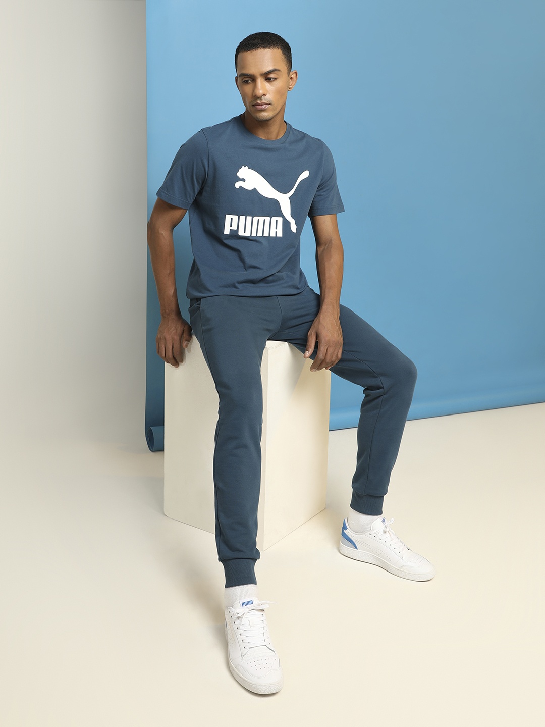 

Puma Men Teal Blue Classics Logo Printed Pure Cotton T-shirt