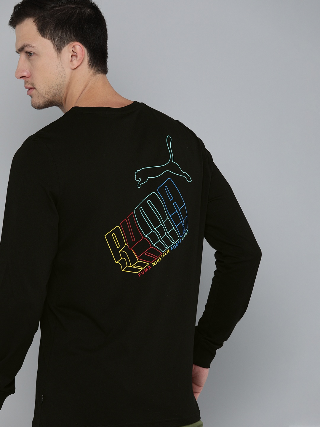 

Puma Men Black Brand Logo Graphic Printed Pure Cotton T-shirt