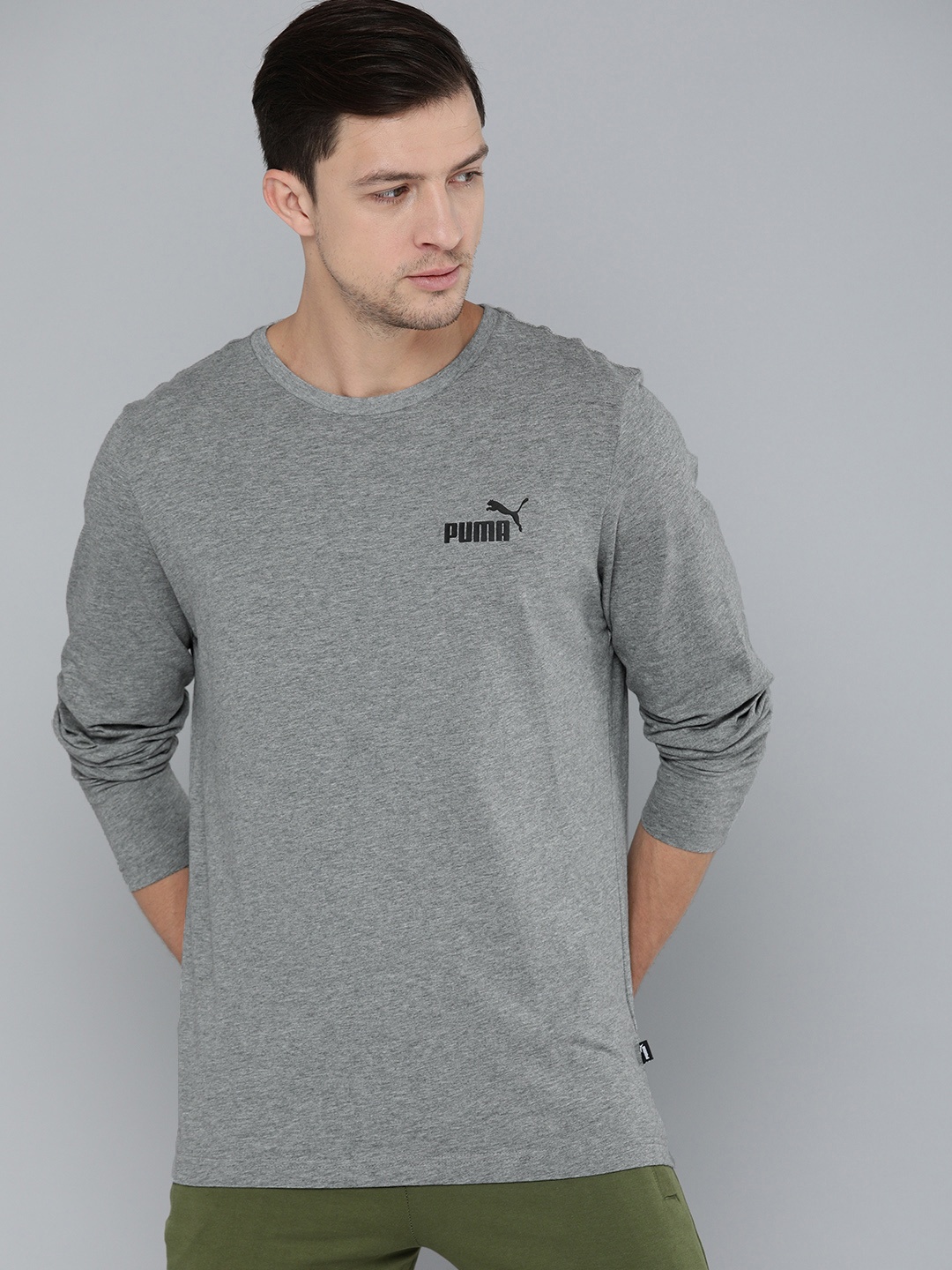 

Puma Men Grey Essential Long Sleeve Pure Cotton Regular Fit T-shirt