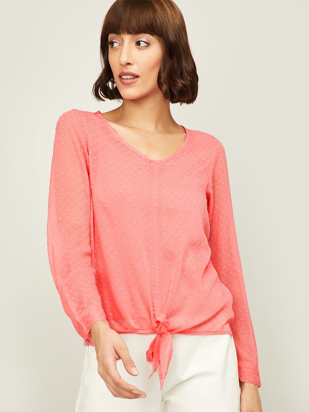 

Bossini Women Coral Self Designed Regular Top With Camisole
