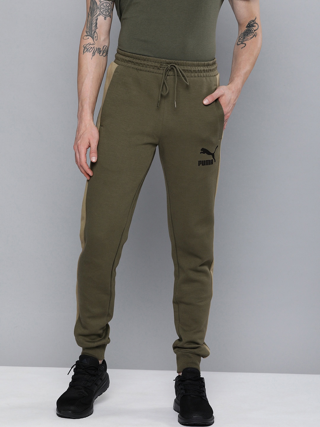 

Puma Men Olive Green Iconic T7 Double Knit Printed Slim Fit Sustainable Joggers