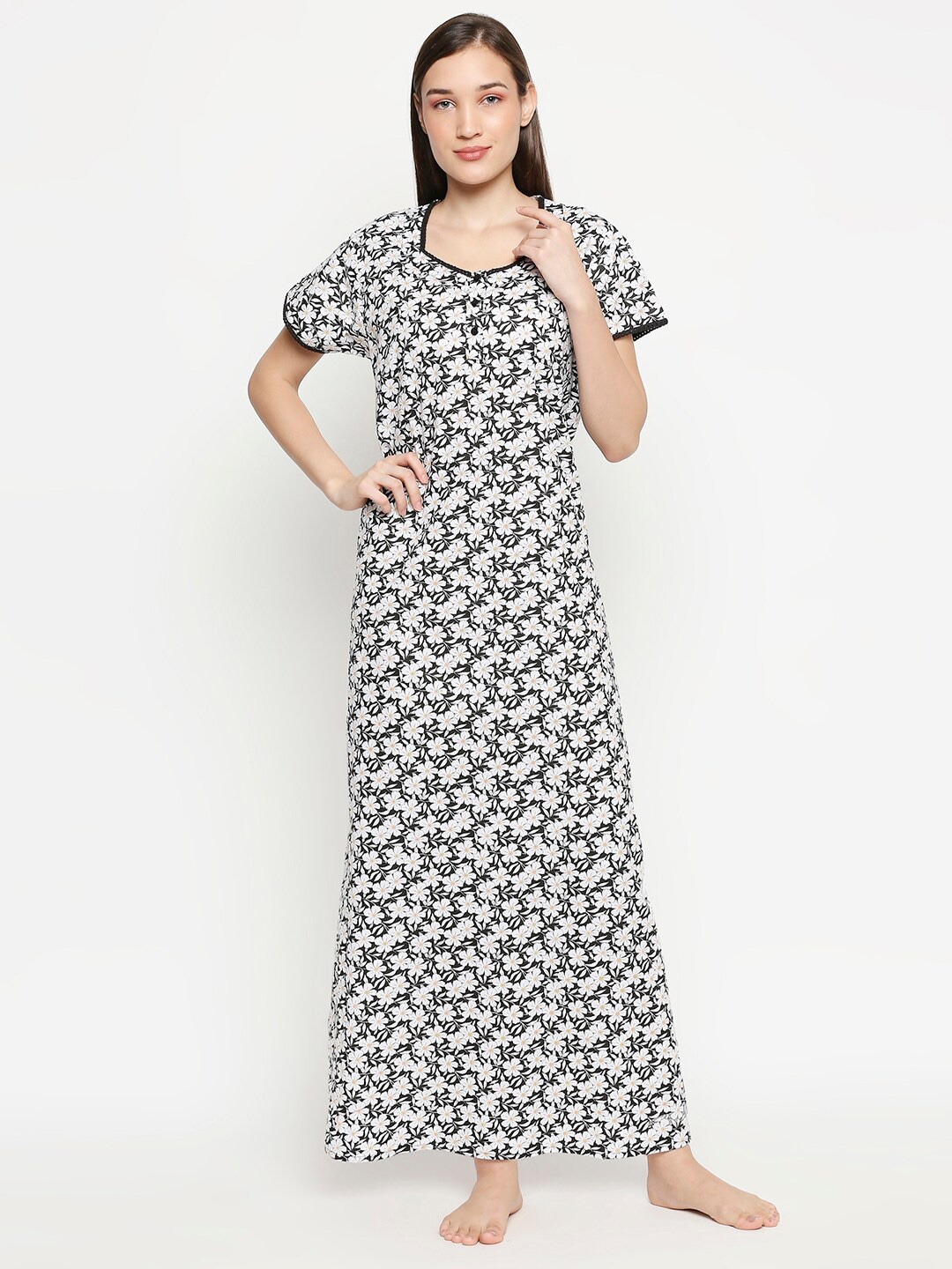 

XIN Black Printed Maxi Nightdress