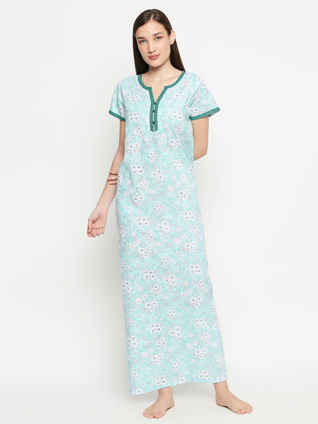 

XIN Blue Printed Maxi Nightdress