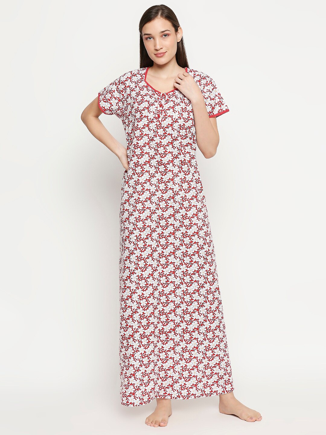 

XIN Red Printed Maxi Nightdress X.SLO-2355