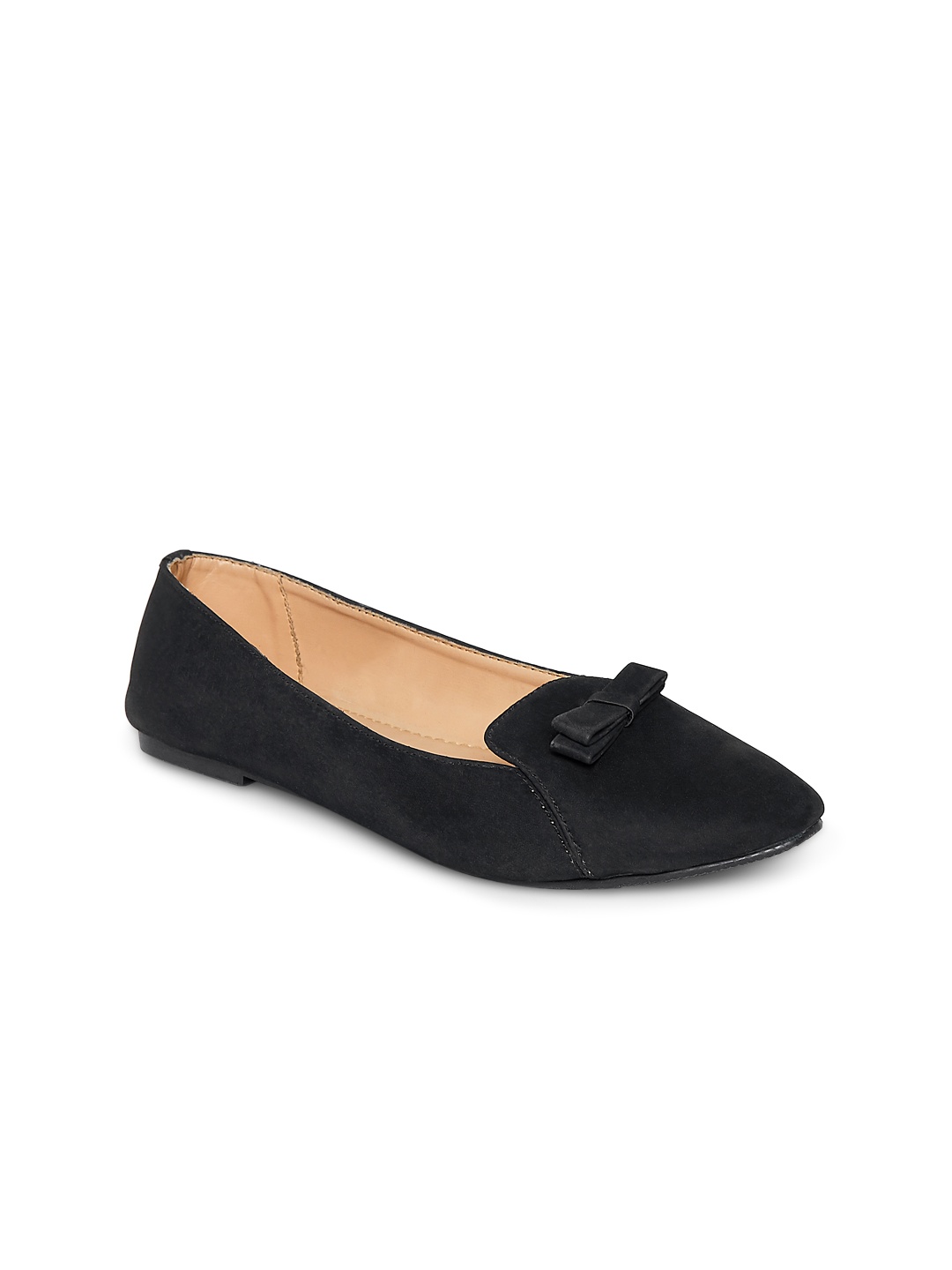 

People Bow Embellished Leather Ballerinas, Black