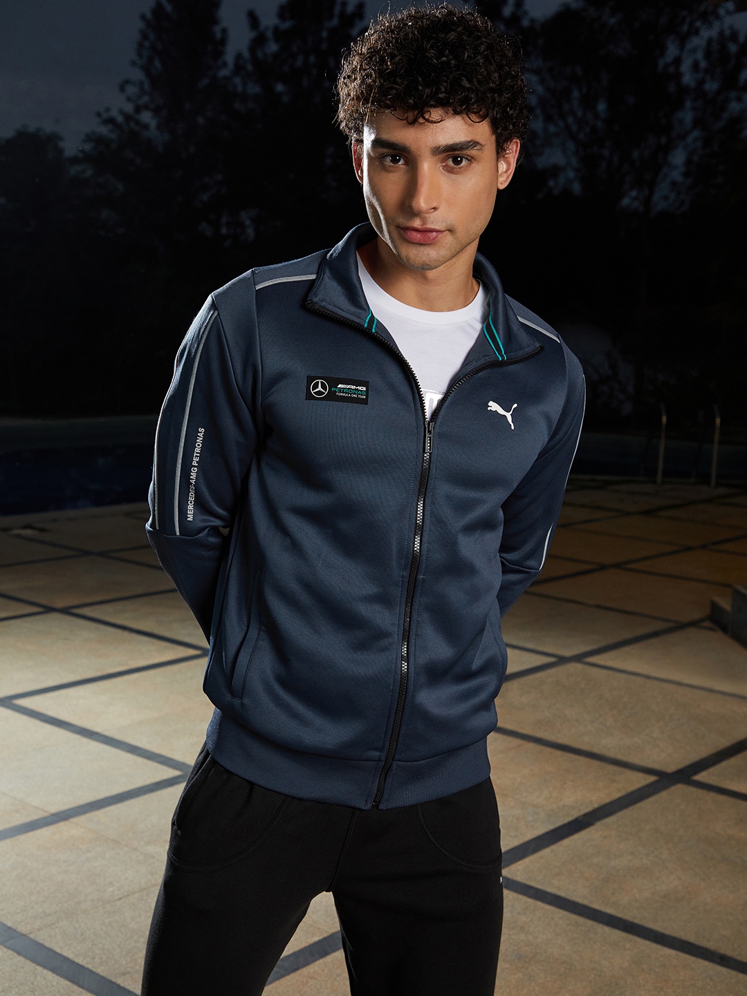 

PUMA Motorsport Men Blue Brand Logo Printed Mercedes T7 Sporty Track Jacket
