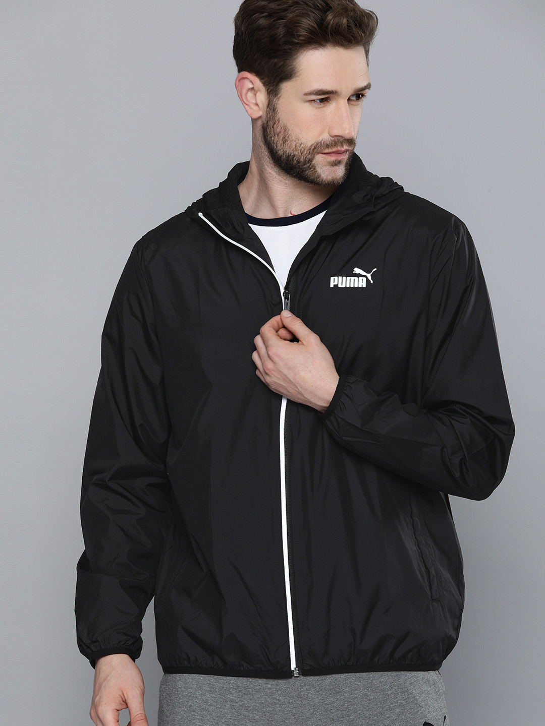 

Puma Men Black Essential Solid Water Repellent Windbreaker Jacket