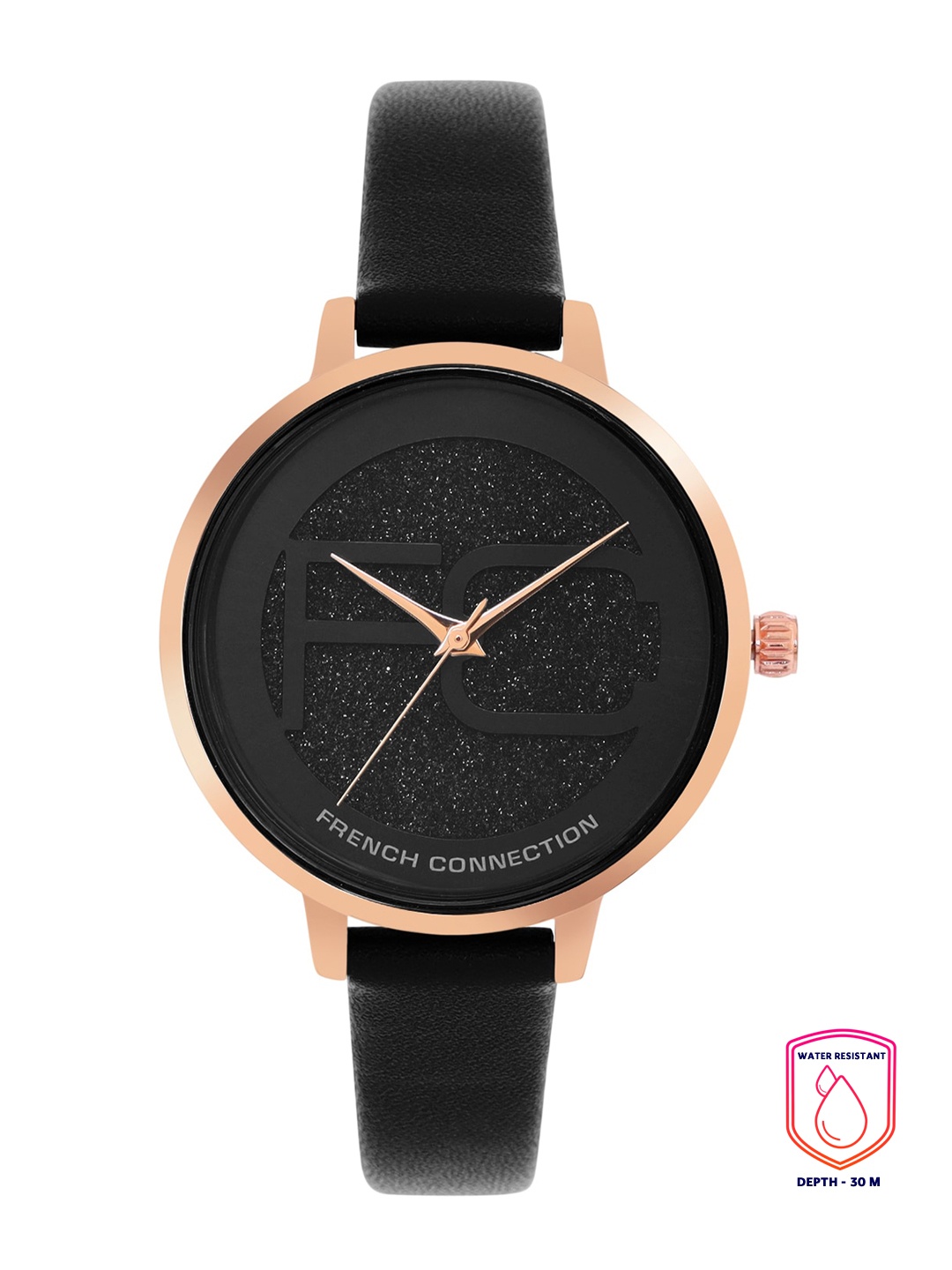 

French Connection Women Black Dial & Black Leather Straps Analogue Watch FC21-26B