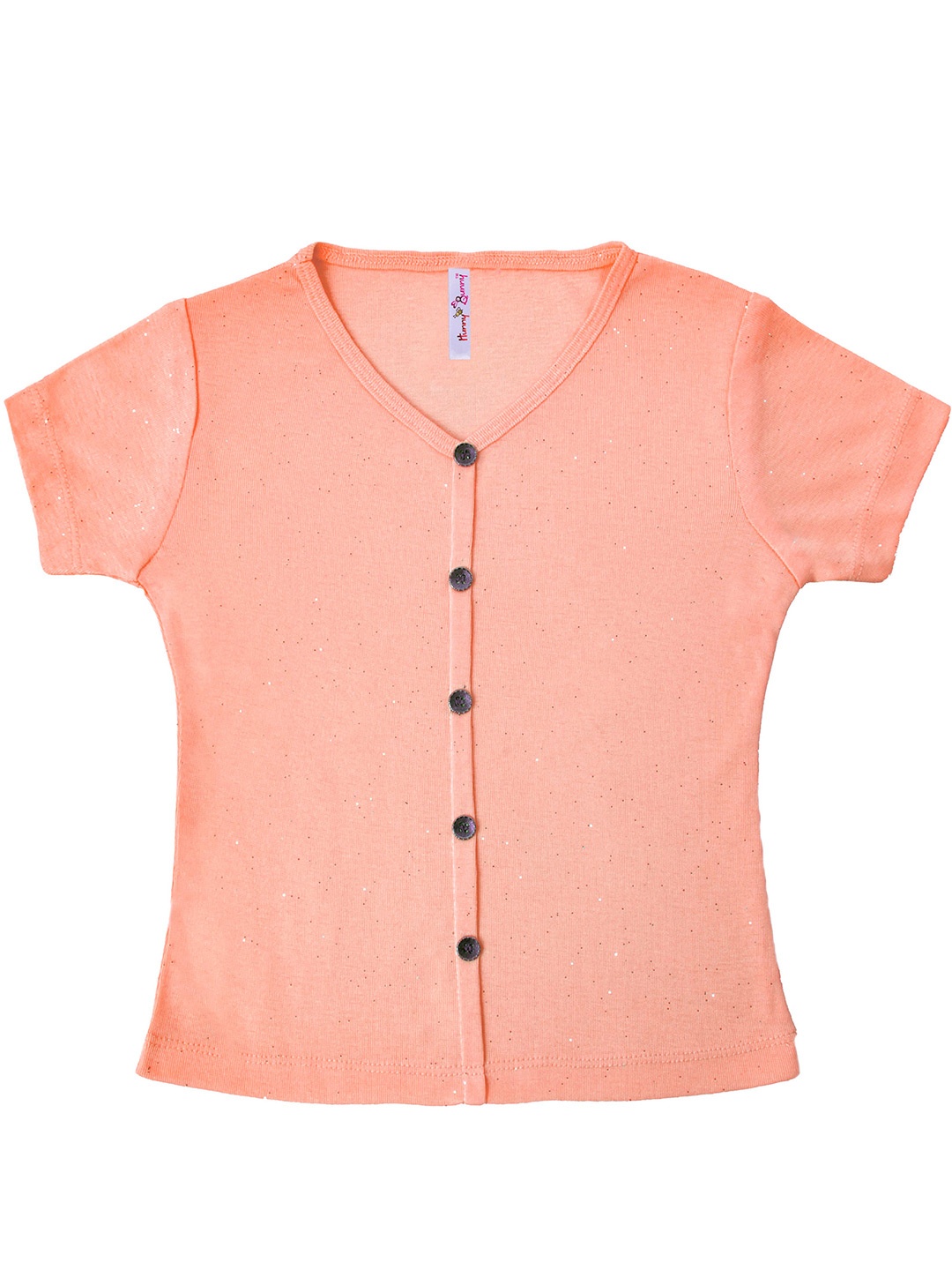 

Hunny Bunny Peach-Coloured V-Neck Front Show Button Regular Top