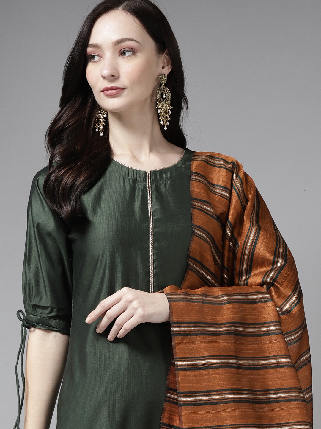 

Indo Era Women Green Ethnic Motifs Regular Kurta with Trousers & Dupatta