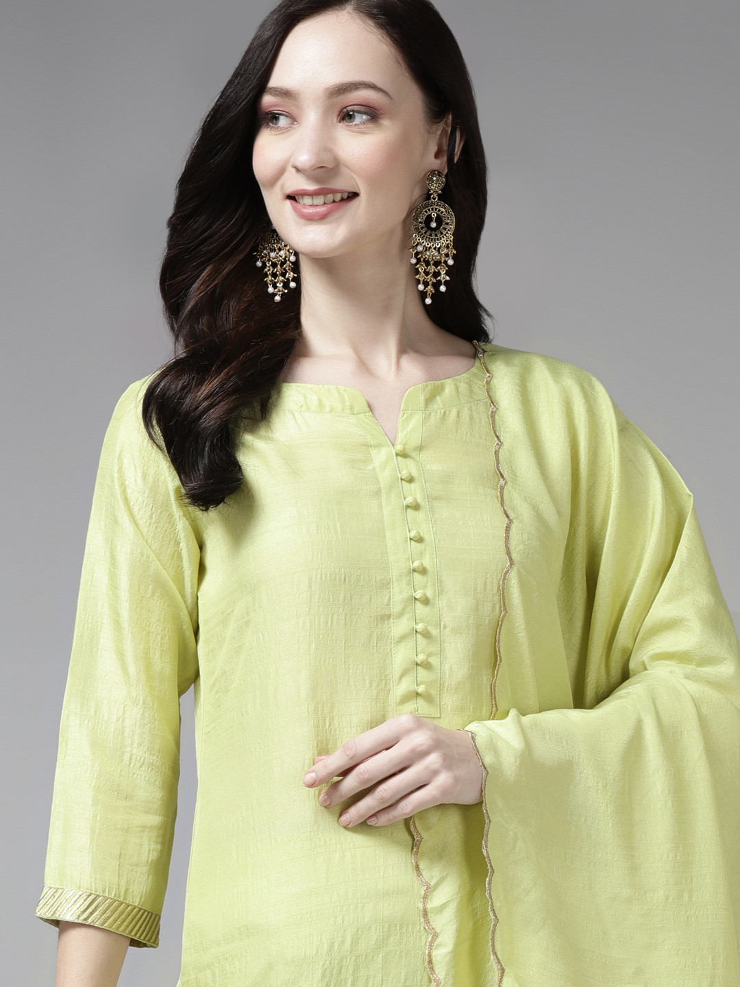 

Indo Era Women Green Regular Kurta with Palazzos & Dupatta