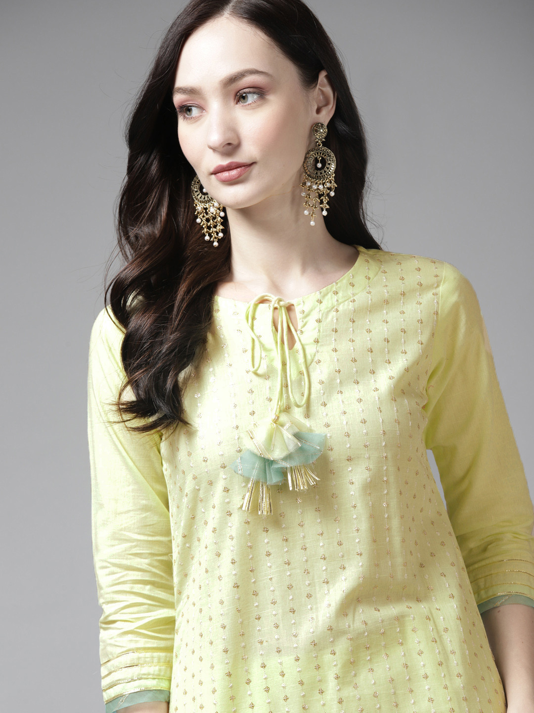 

Indo Era Women Yellow Ethnic Motifs Embroidered Regular Kurta with Palazzos & Dupatta