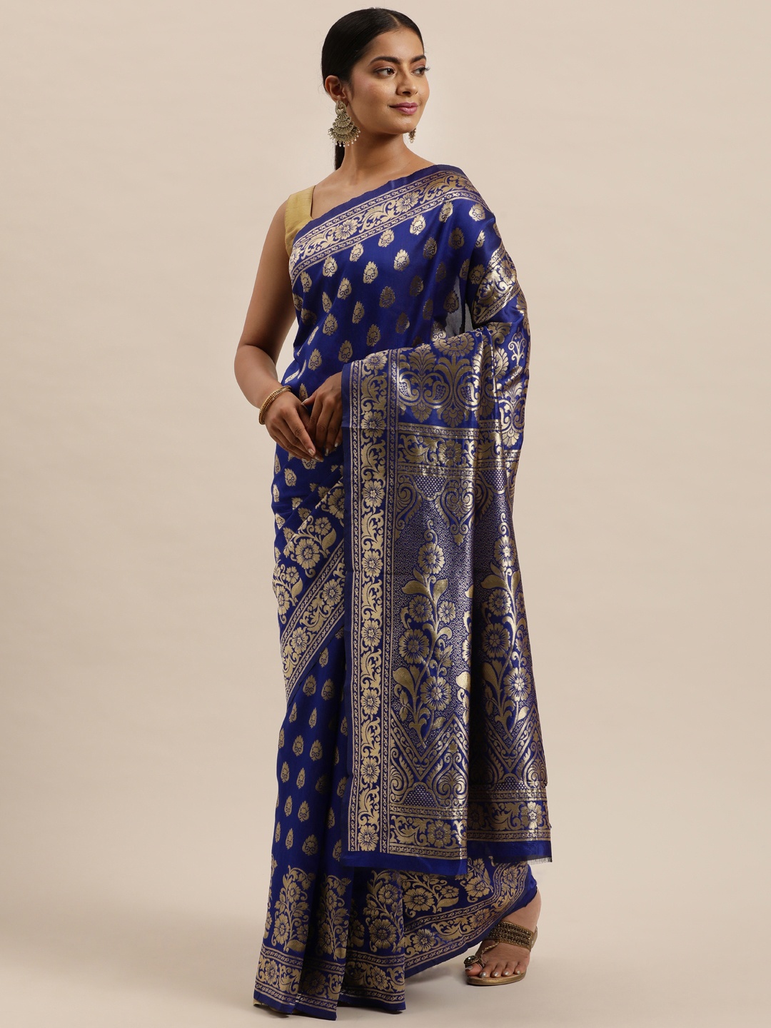 

Sugathari Blue Ethnic Motifs Zari Silk Blend Murshidabad silk Saree