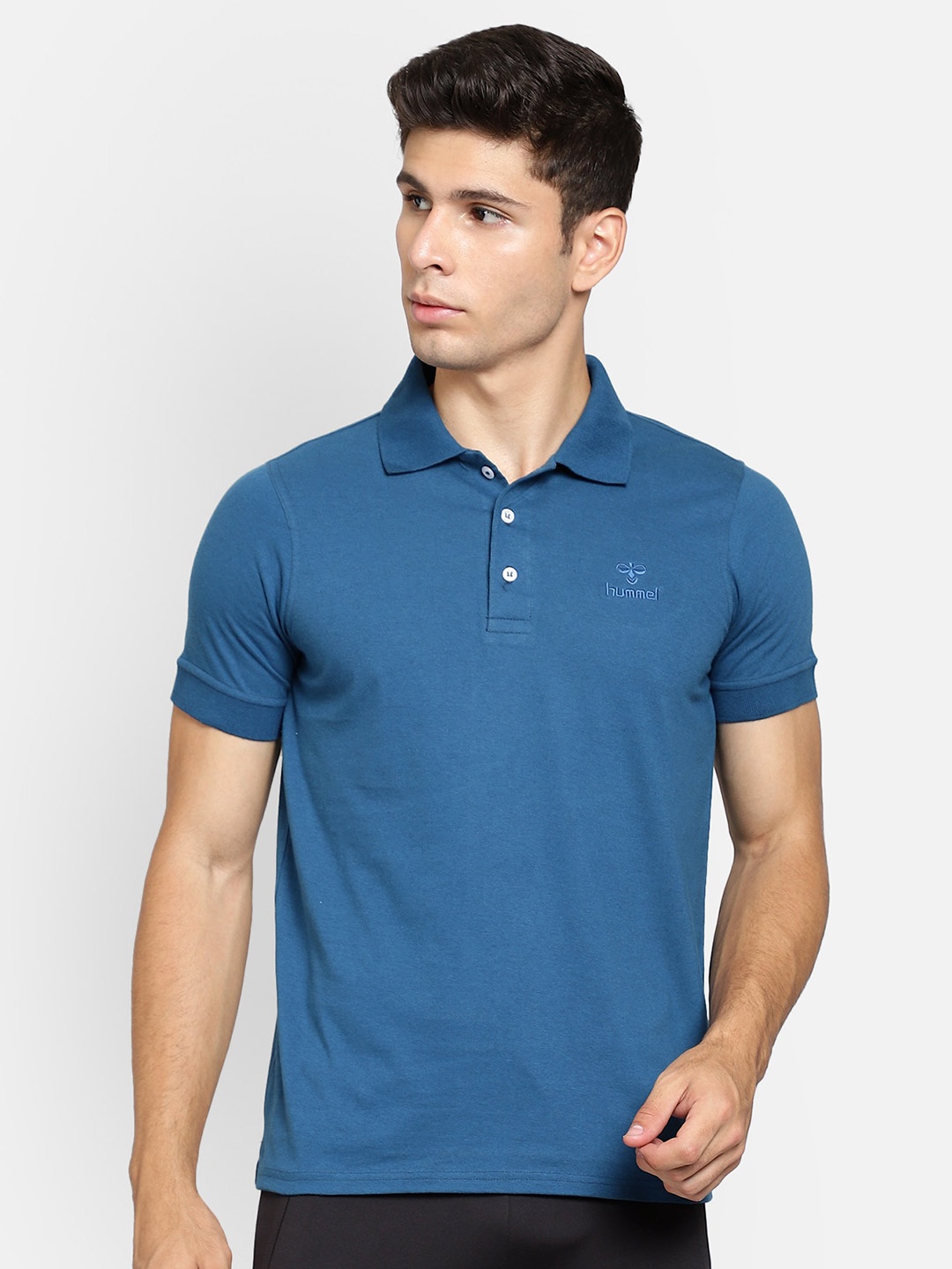 

hummel Men Navy Blue Polo Collar T-shirt