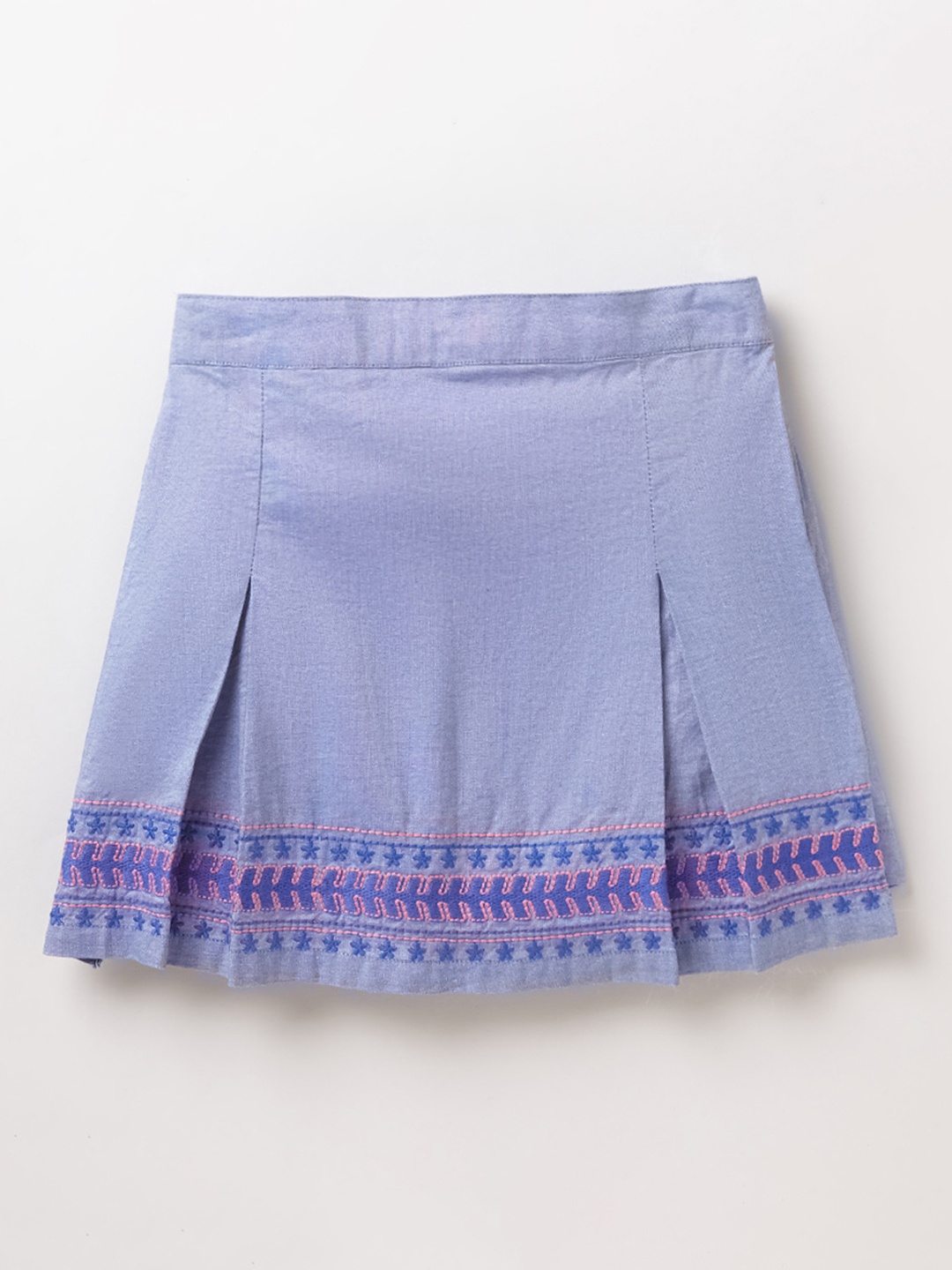 

Ed-a-Mamma Girls Lavender-Coloured Embroidered Pleated Pure Cotton Mini Skorts