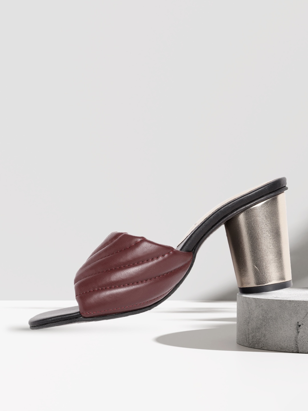 

DressBerry Burgundy Solid Quilted Block Heels