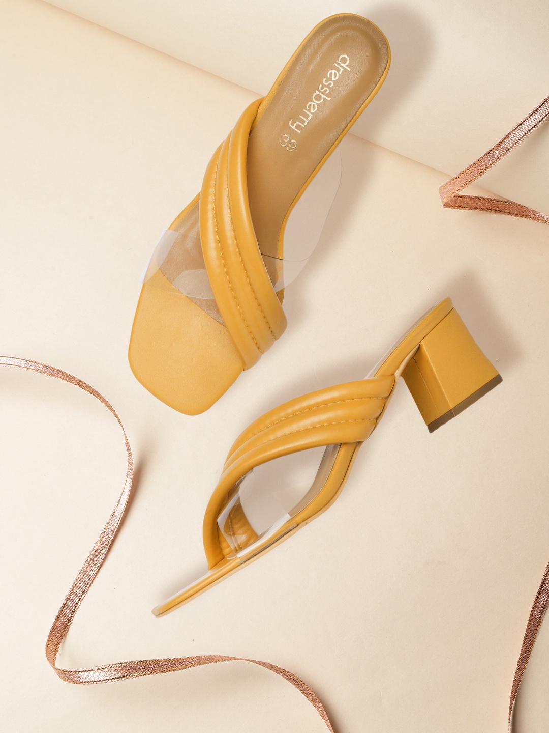 

DressBerry Mustard Yellow Open Toe Block Sandals