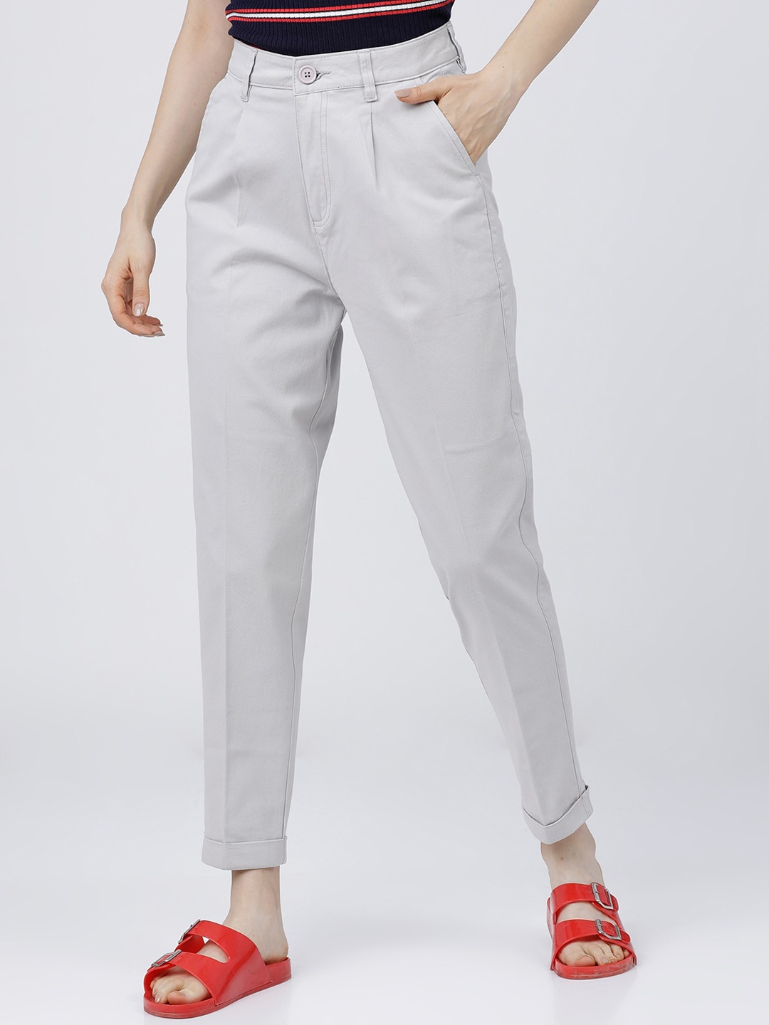 

Tokyo Talkies Women Grey Tapered Fit Pleated Trousers