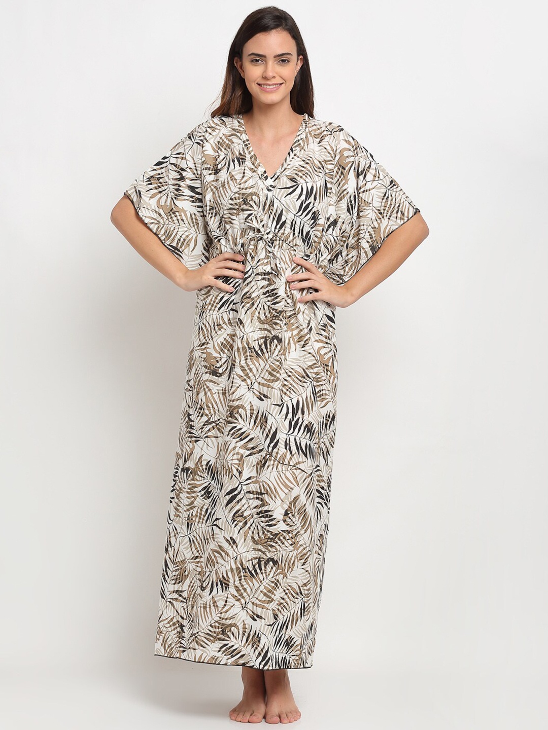 

Claura White Printed Maxi Nightdress