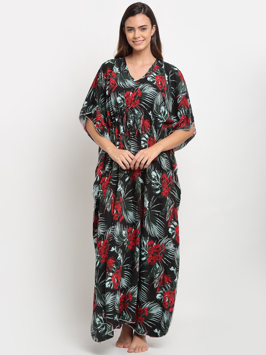 

Claura Black Printed Maxi Kaftan Nightdress