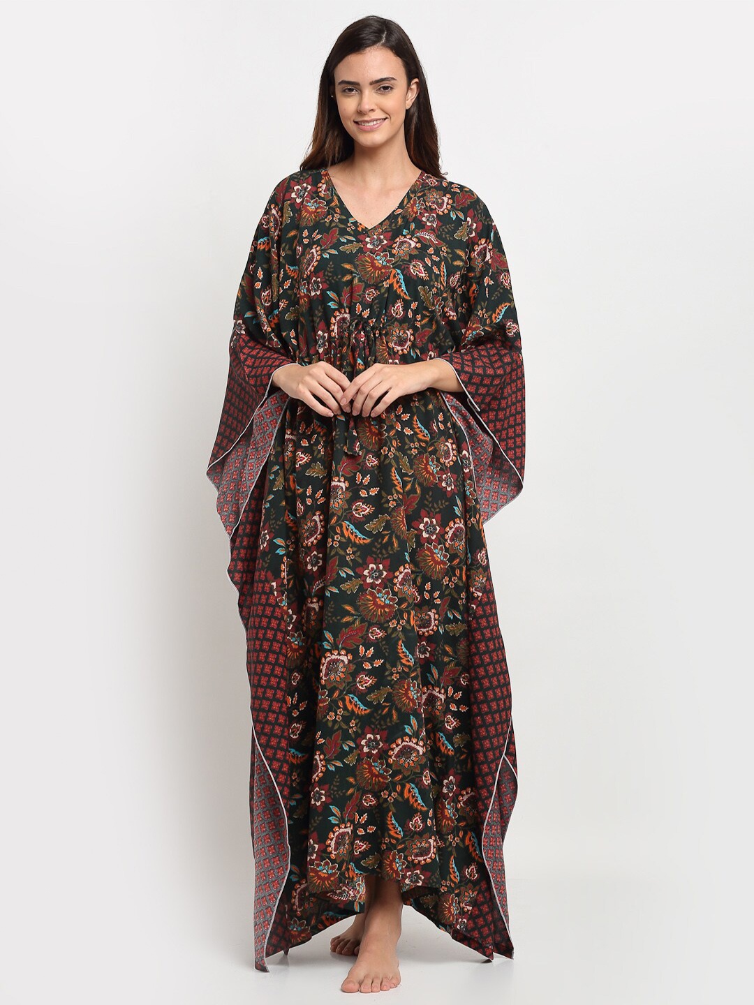 

Claura Green Printed Kaftan Nightdress