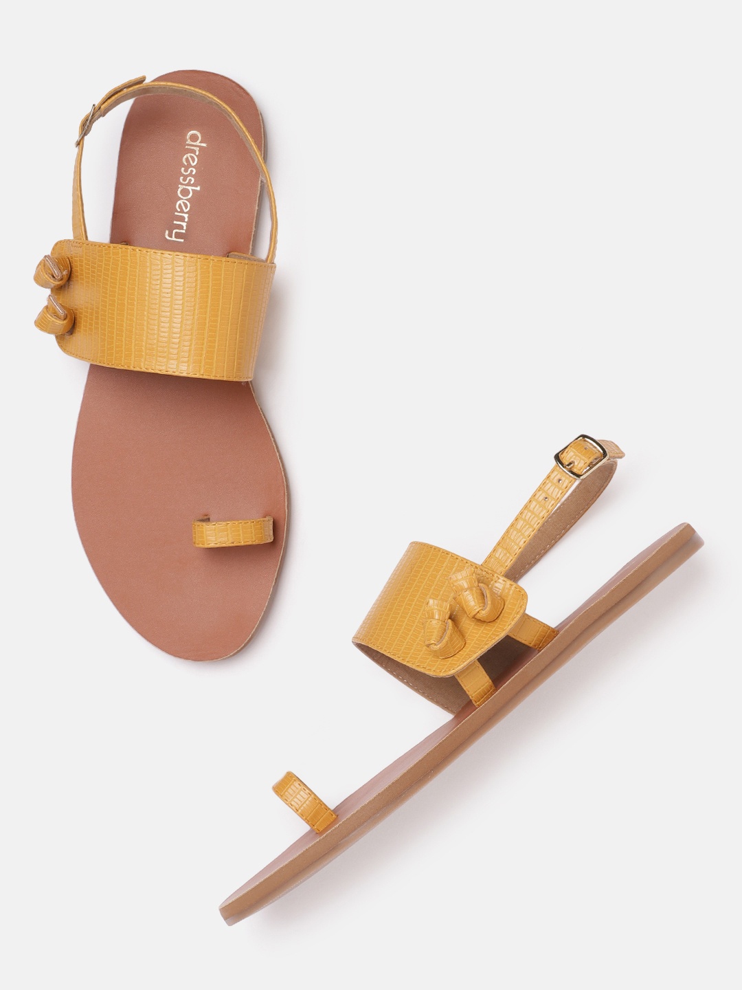 

DressBerry Women Mustard Yellow Snakeskin Textured One Toe Flats