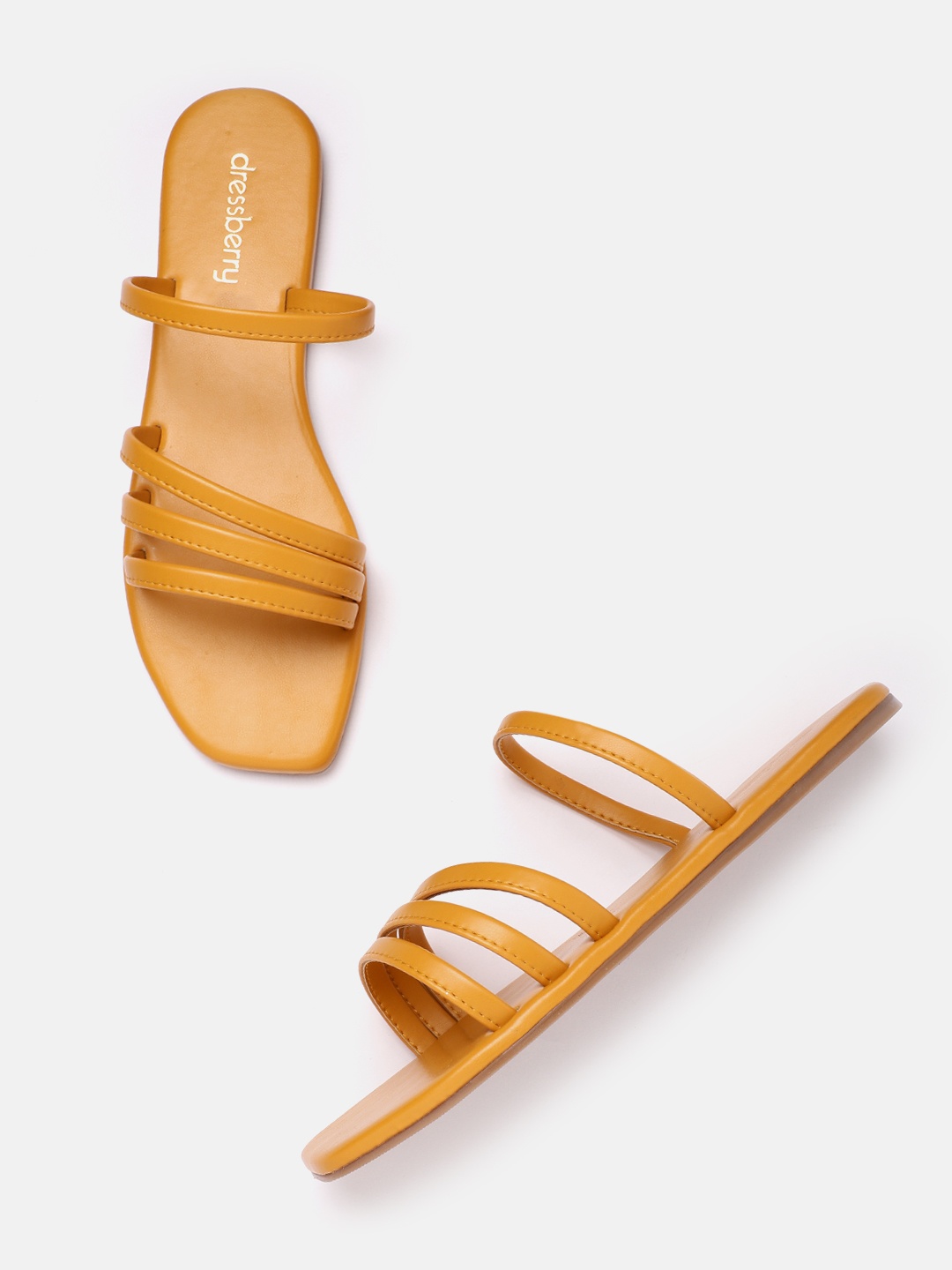 

DressBerry Women Mustard Yellow Solid Strappy Open Toe Flats