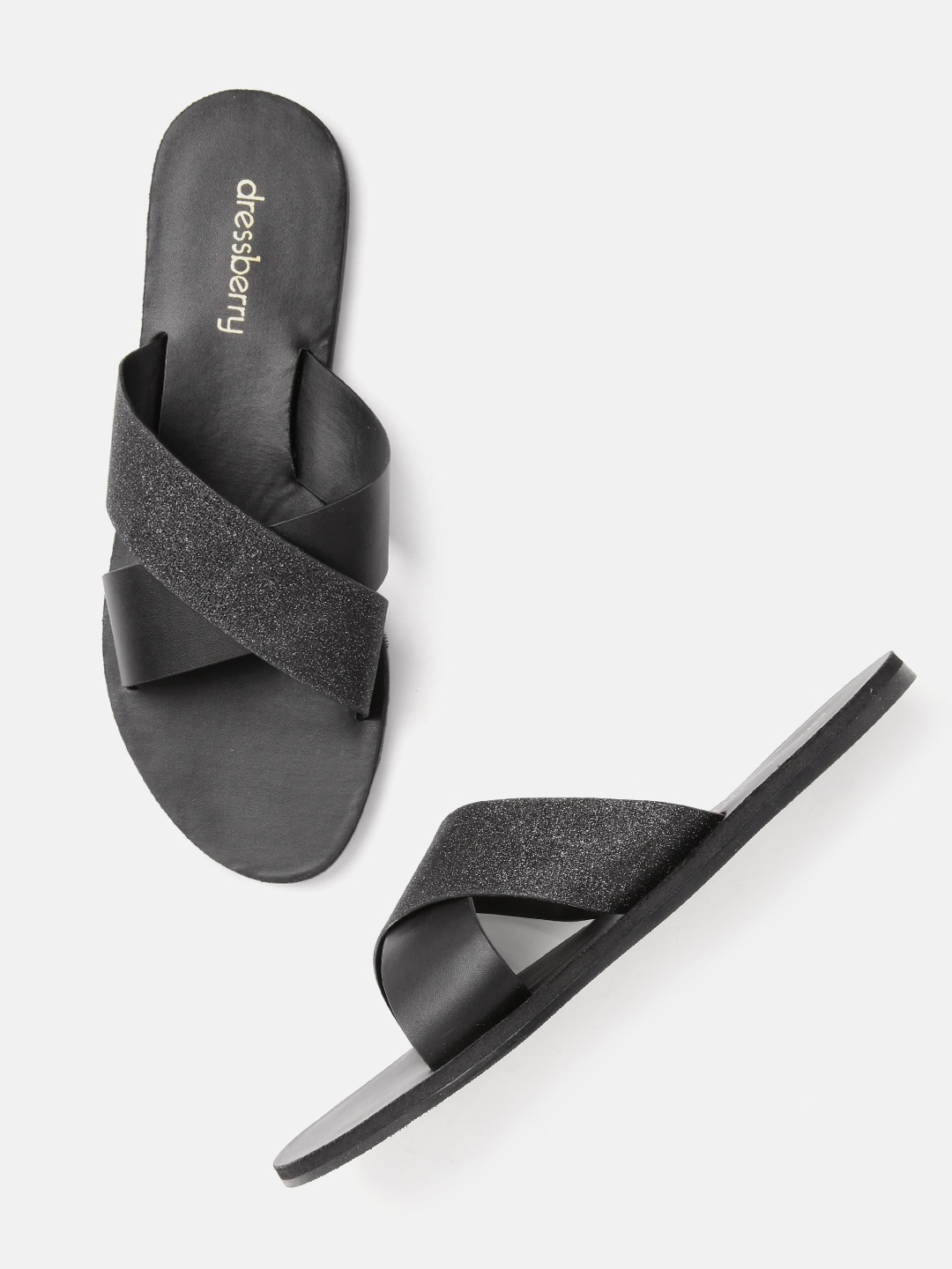 

DressBerry Women Black Shimmer Open Toe Flats