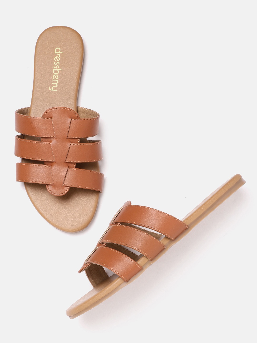

DressBerry Women Tan Brown Solid Open Toe Flats